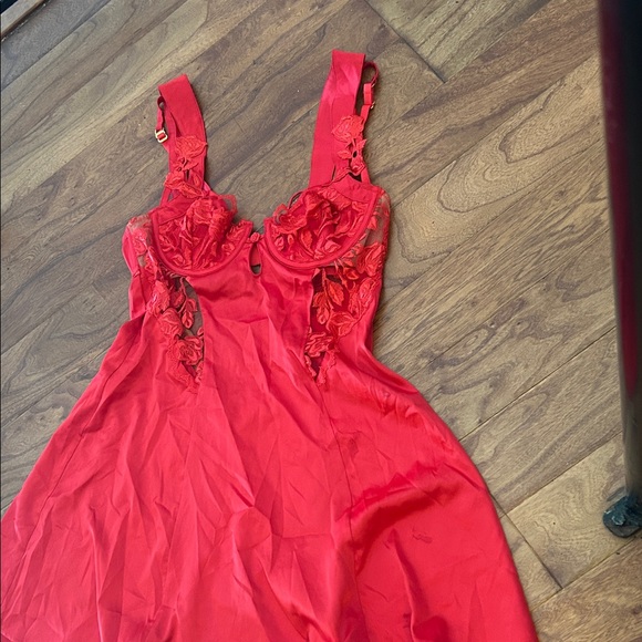 For Love & Lemons Red Satin Lace Corset Bodice Slip Dress Size Small - Picture 3 of 10